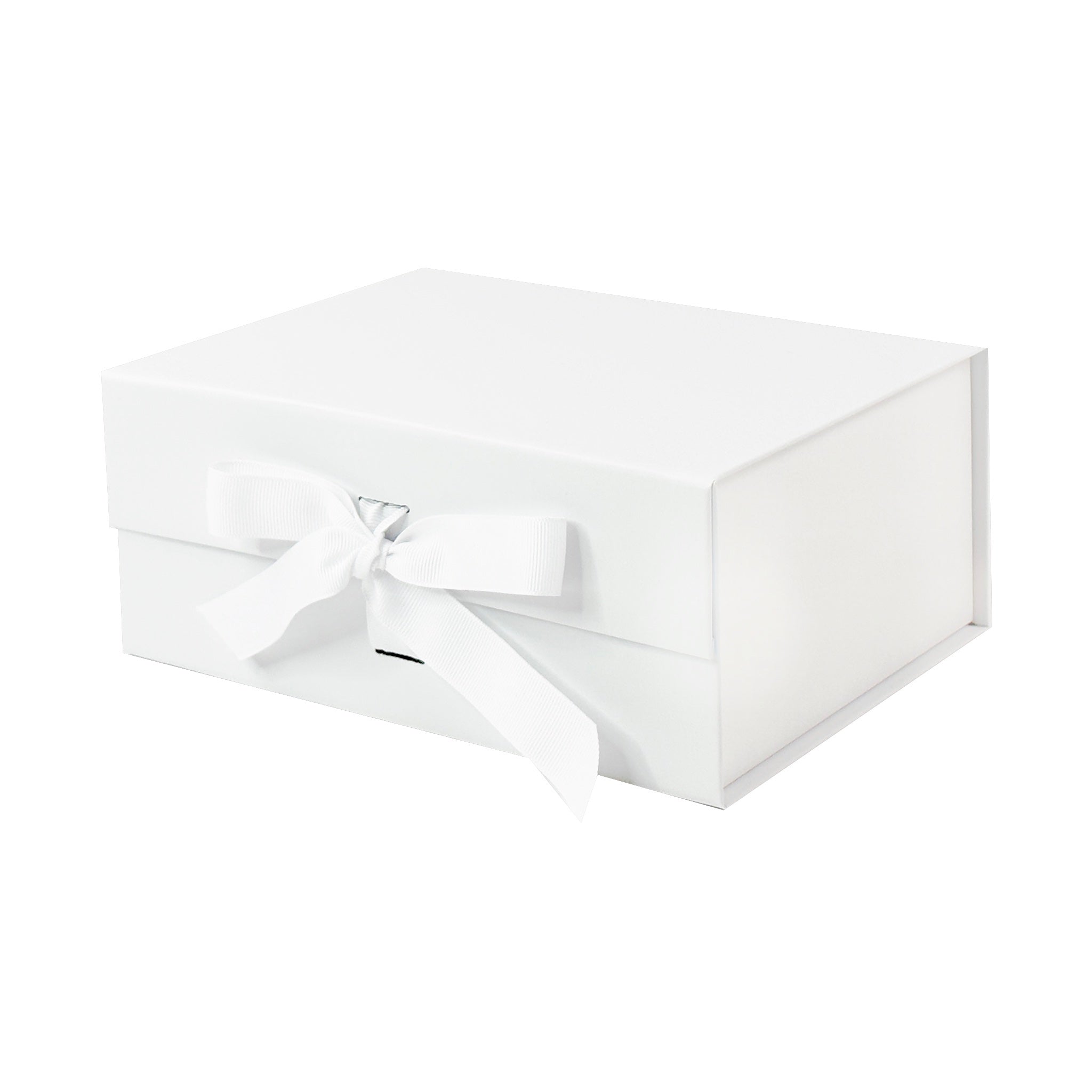 A5 deep white magnetic box with grosgrain ribbon bow