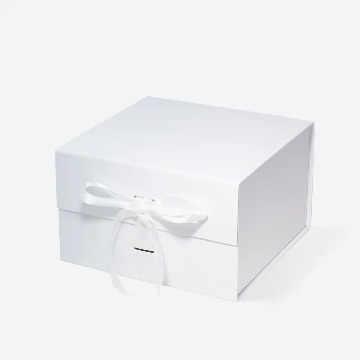Geotobox B6 square deep white magnetic gift box with white ribbon bow
