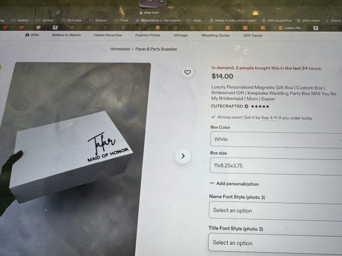 Etsy CUTECRAFTSD luxury personalized magnetic gift box listing